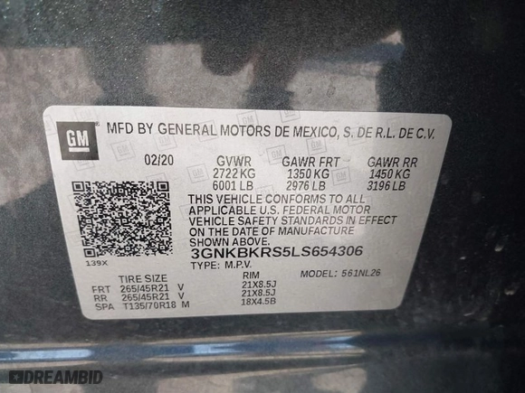 2020 Chevrolet Blazer RS with VIN 3GNKBKRS5LS654306, listed as a IAAI auction lot 40781301 with 116,596 mi miles. Bid and sale history available at carsss.com. Image 9.