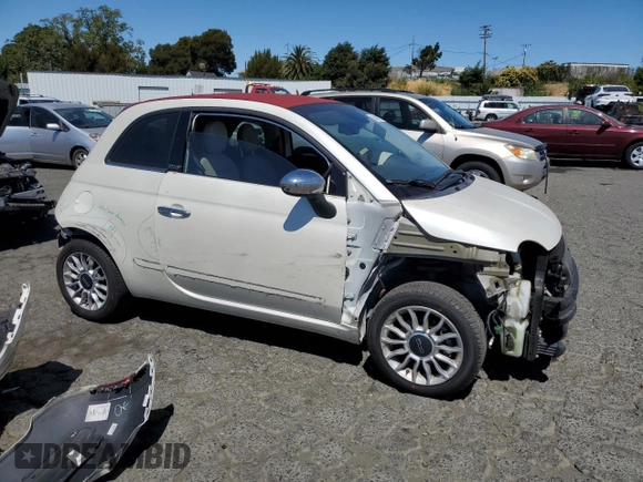 2013 FIAT 500 Lounge with VIN 3C3CFFER9DT744019, listed as a Copart auction lot 63481055 with 49,869 mi miles and Salvage title. Bid and sale history available at DreamBid. Image 4.