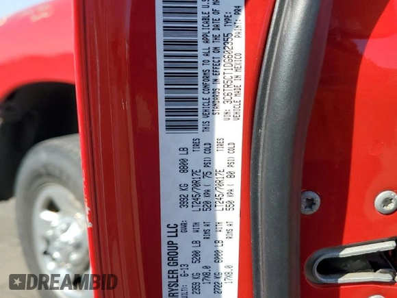 2013 Ram 2500 ST with VIN 3C6TR5CT1DG602355, listed as a Copart auction lot 48743585 with 122,460 mi miles and Salvage Title. Bid and sale history available at carsss.com. Image 12.