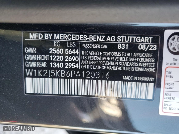 2023 Mercedes-Benz CLS with VIN W1K2J5KB6PA120316, listed as a Copart auction lot 68300484 with 2,483 mi miles and Salvage Title. Bid and sale history available at carsss.com. Image 13.
