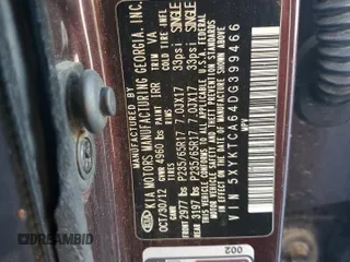 2013 Kia Sorento LX with VIN 5XYKTCA64DG399466, listed as a Copart auction lot 86968534 with 0 mi miles and Salvage Title. Bid and sale history available at carsss.com. Image 14.