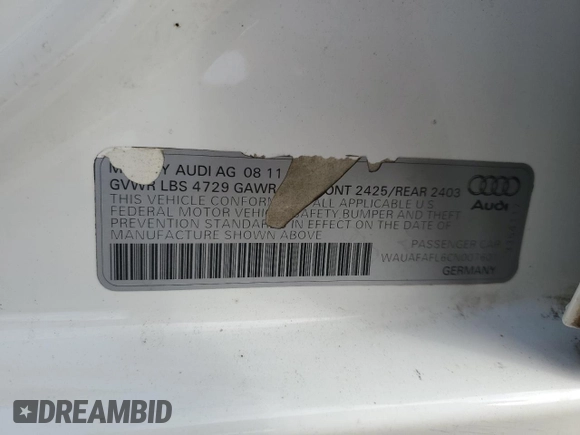 2012 Audi A4 2.0T Premium with VIN WAUAFAFL6CN007601, listed as a Copart auction lot 47506785 with 149,702 mi miles and Clean Title. Bid and sale history available at carsss.com. Image 12.