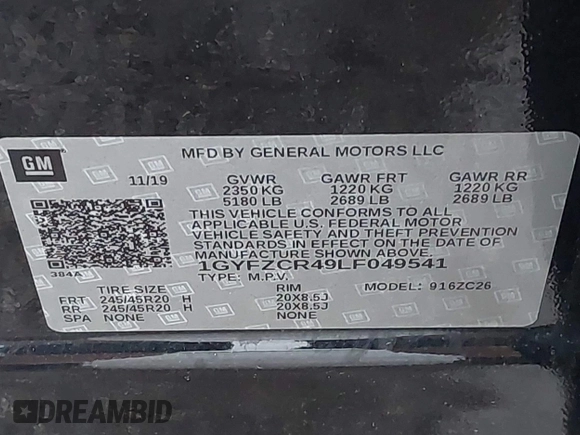 2020 Cadillac XT4 FWD Premium Luxury with VIN 1GYFZCR49LF049541, listed as a IAAI auction lot 42249189 with 62,846 mi miles and . Bid and sale history available at DreamBid. Image 9.