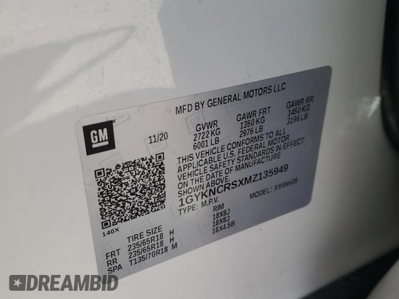 2021 Cadillac XT5 FWD Premium Luxury with VIN 1GYKNCRSXMZ135949, listed as a Copart auction lot 47752805 with 99,838 mi miles and Salvage Title. Bid and sale history available at carsss.com. Image 15.