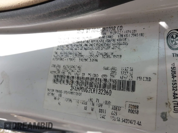 2012 Ford Fusion SEL with VIN 3FAHP0JG2CR132360, listed as a IAAI auction lot 42479491 with 268,582 mi miles and . Bid and sale history available at DreamBid. Image 9.