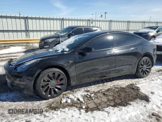2023 Tesla Model 3 Performance with VIN 5YJ3E1ECXPF384758, listed as a Copart auction lot 45538815 with 48,784 mi miles and Salvage Title. Bid and sale history available at carsss.com. Image 1.