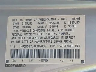 2006 Honda Accord EX с VIN 1HGCM56736A167038, выставлен на аукционе IAAI как лот 42464608 с пробегом 193 989 миль миль и . История ставок и продаж доступна на DreamBid. Изображение 9.