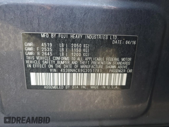 2016 Subaru Legacy 2.5i Premium with VIN 4S3BNAC69G3051781, listed as a Copart auction lot 54973565 with 190,723 mi miles and Clean Title. Bid and sale history available at carsss.com. Image 12.