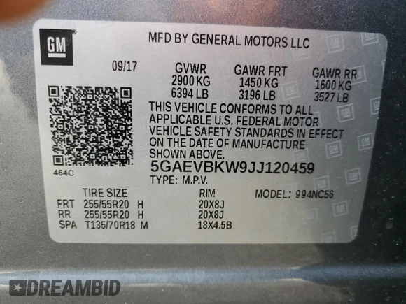 2018 Buick Enclave Premium with VIN 5GAEVBKW9JJ120459, listed as a Copart auction lot 46431515 with 105,005 mi miles and Salvage Title. Bid and sale history available at carsss.com. Image 13.