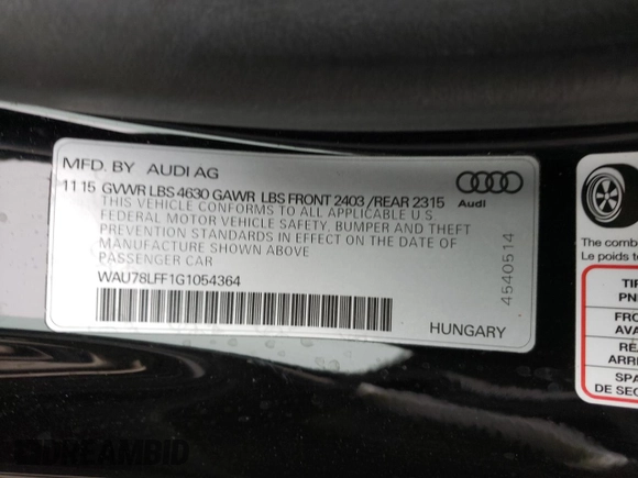 2016 Audi A3 2.0T Premium with VIN WAU78LFF1G1054364, listed as a Copart auction lot 39509152 with 58,659 mi miles. Bid and sale history available at carsss.com. Image 10.