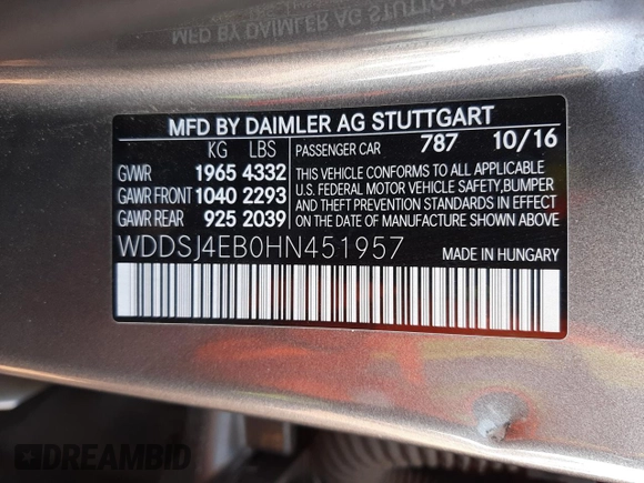 2017 Mercedes-Benz CLA with VIN WDDSJ4EB0HN451957, listed as a Copart auction lot 45735283 with 86,701 mi miles. Bid and sale history available at carsss.com. Image 12.