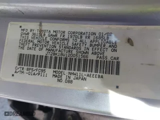2002 Toyota Prius with VIN JT2BK18U120051566, listed as a IAAI auction lot 41839626 with 311,030 mi miles. Bid and sale history available at carsss.com. Image 9.