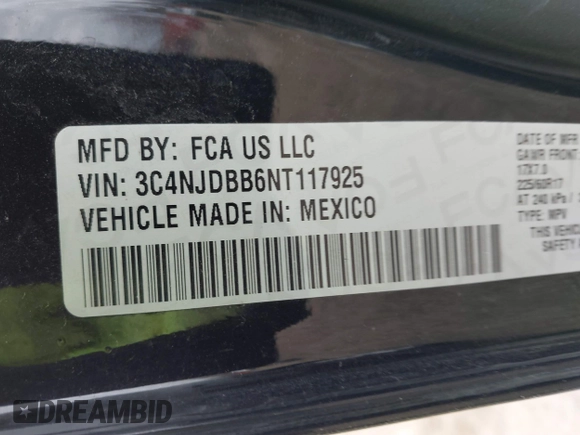 2022 Jeep Compass Latitude with VIN 3C4NJDBB6NT117925, listed as a IAAI auction lot 41779788 with 58,480 mi miles and . Bid and sale history available at DreamBid. Image 9.