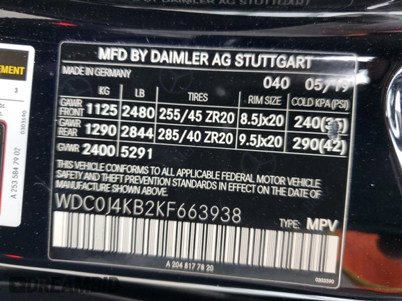 2019 Mercedes-Benz GLC 300 with VIN WDC0J4KB2KF663938, listed as a Copart auction lot 52581445 with 123,803 mi miles and Clean Title. Bid and sale history available at DreamBid. Image 13.