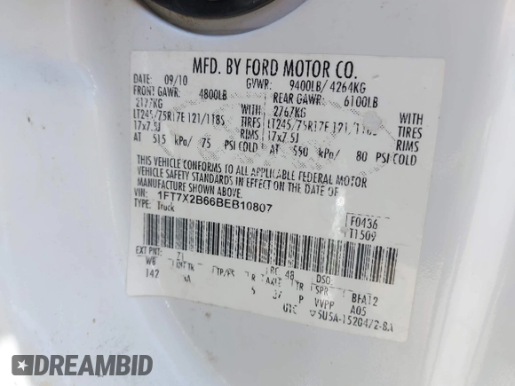 2011 Ford F-250 XL с VIN 1FT7X2B66BEB10807, выставлен на аукционе IAAI как лот 42276935 с пробегом 276 613 миль миль и . История ставок и продаж доступна на DreamBid. Изображение 9.