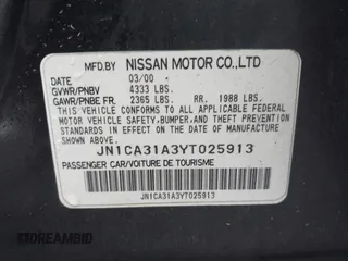 2000 Nissan Maxima GXE with VIN JN1CA31A3YT025913, listed as a IAAI auction lot 42635681 with 203,529 mi miles and . Bid and sale history available at DreamBid. Image 9.