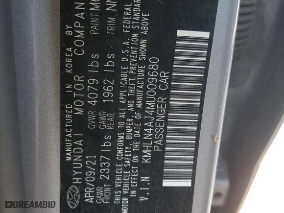2021 Hyundai Elantra Hybrid Limited with VIN KMHLN4AJ4MU009680, listed as a Copart auction lot 76201244 with 133,782 mi miles and Non Repairable. Bid and sale history available at carsss.com. Image 13.