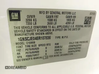 2014 Chevrolet Suburban LT with VIN 1GNSCJE04ER107836, listed as a IAAI auction lot 41698679 with 106,139 mi miles. Bid and sale history available at carsss.com. Image 9.
