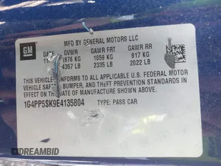 2014 Buick Verano with VIN 1G4PP5SK9E4135804, listed as a IAAI auction lot 42121881 with 106,800 mi miles. Bid and sale history available at carsss.com. Image 9.
