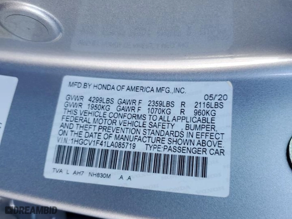 2020 Honda Accord Sedan EX with VIN 1HGCV1F41LA085719, listed as a Copart auction lot 51702735 with 22,322 mi miles and Salvage Title. Bid and sale history available at carsss.com. Image 12.
