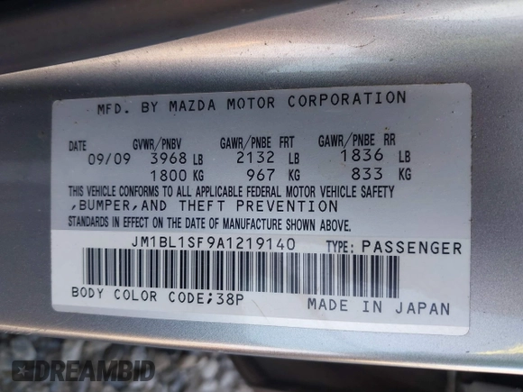 2010 Mazda 3 i Sport z VIN JM1BL1SF9A1219140, wystawiony jako IAAI lot #42246531 z przebiegiem 196 512 mil mil oraz . Historia ofert i sprzedaży dostępna na DreamBid. Obrazek 9.