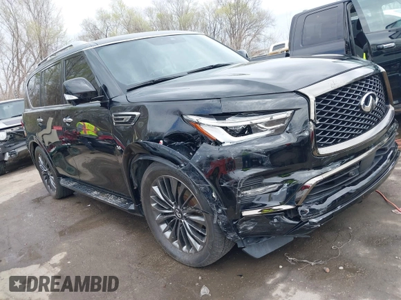 2020 Infiniti QX80 LUXE with VIN JN8AZ2NE8L9251265, listed as a IAAI auction lot 41892787 with 92,297 mi miles. Bid and sale history available at carsss.com. Image 1.