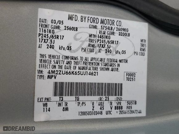 2005 Mercury Mountaineer with VIN 4M2ZU66K65UJ14621, listed as a Copart auction lot 86559544 with 130,871 mi miles and Salvage Title. Bid and sale history available at carsss.com. Image 13.