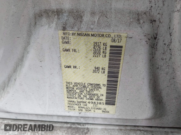 2017 Nissan Altima SV with VIN 1N4AL3AP0HC498385, listed as a IAAI auction lot 41881873 with 126,099 mi miles and . Bid and sale history available at carsss.com. Image 9.