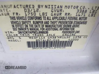 2012 Nissan Versa SL with VIN 3N1CN7AP9CL899535, listed as a IAAI auction lot 42006483 with 113,952 mi miles. Bid and sale history available at carsss.com. Image 9.