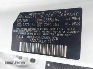 2025 Hyundai Elantra Limited z VIN KMHLP4DG5SU891076, wystawiony jako IAAI lot #42488943 z przebiegiem 9 299 mil mil oraz . Historia ofert i sprzedaży dostępna na DreamBid. Obrazek 9.