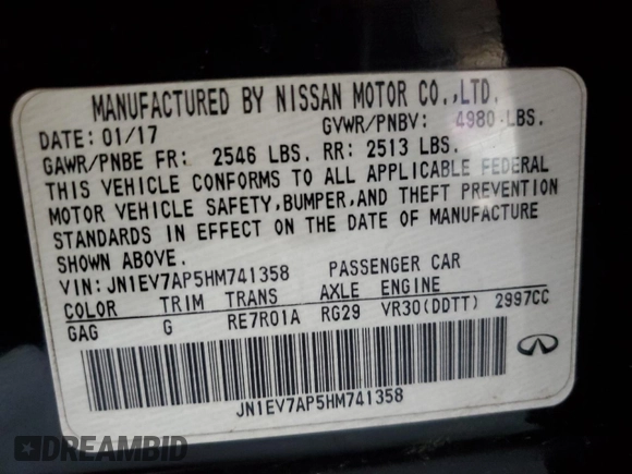 2017 Infiniti Q50 Premium with VIN JN1EV7AP5HM741358, listed as a Copart auction lot 63832655 with 88,364 mi miles and Clean title. Bid and sale history available at DreamBid. Image 12.