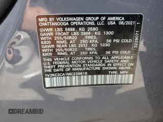 2021 Volkswagen Atlas SE with VIN 1V2KC2CA1MC239818, listed as a Copart auction lot 77467714 with Not provided miles and Salvage title. Bid and sale history available at DreamBid. Image 13.