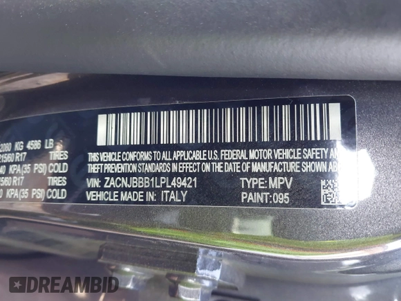 2020 Jeep Renegade Latitude with VIN ZACNJBBB1LPL49421, listed as a IAAI auction lot 41649980 with 84,596 mi miles. Bid and sale history available at carsss.com. Image 9.