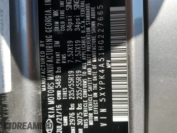 2017 Kia Sorento SX z VIN 5XYPK4A51HG227665, wystawiony jako Copart lot #47997735 z przebiegiem 137 213 mil mil oraz Szkoda całkowita • Salvage title. Historia ofert i sprzedaży dostępna na DreamBid. Obrazek 13.