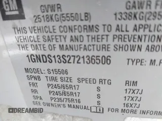 2007 Chevrolet TrailBlazer LS with VIN 1GNDS13S272136506, listed as a IAAI auction lot 42203854 with 362,565 mi miles and . Bid and sale history available at DreamBid. Image 9.