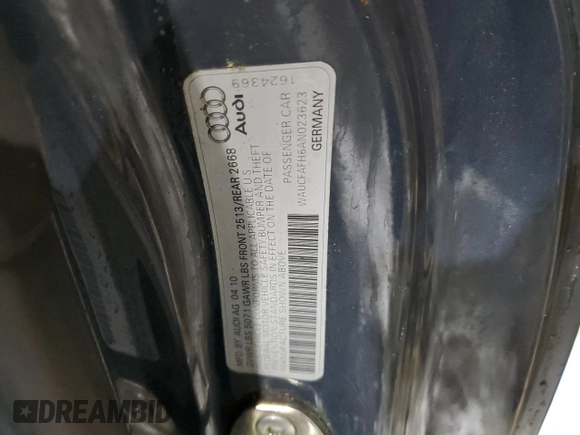 2010 Audi A5 Premium with VIN WAUCFAFH6AN023623, listed as a Copart auction lot 83347044 with 121,420 mi miles and Clean title. Bid and sale history available at DreamBid. Image 12.