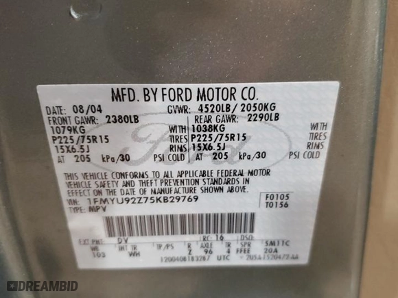 2005 Ford Escape XLS Value with VIN 1FMYU92Z75KB29769, listed as a Copart auction lot 44591245 with 168,452 mi miles and Salvage Title. Bid and sale history available at carsss.com. Image 13.