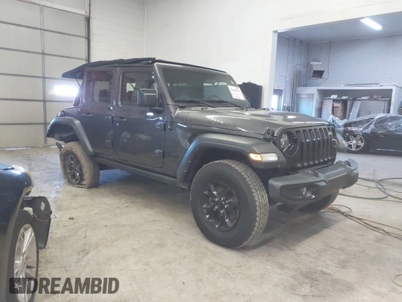 2021 Jeep Wrangler Unlimited Sport S with VIN 1C4HJXDN8MW744768, listed as a IAAI auction lot 41894327 with 47,826 mi miles and . Bid and sale history available at DreamBid. Image 1.