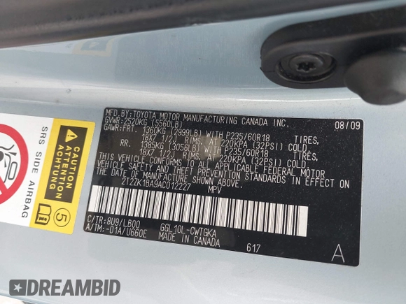 2010 Lexus RX 350 z VIN 2T2ZK1BA9AC012227, wystawiony jako IAAI lot #42359726 z przebiegiem Nie podano mil oraz . Historia ofert i sprzedaży dostępna na DreamBid. Obrazek 9.