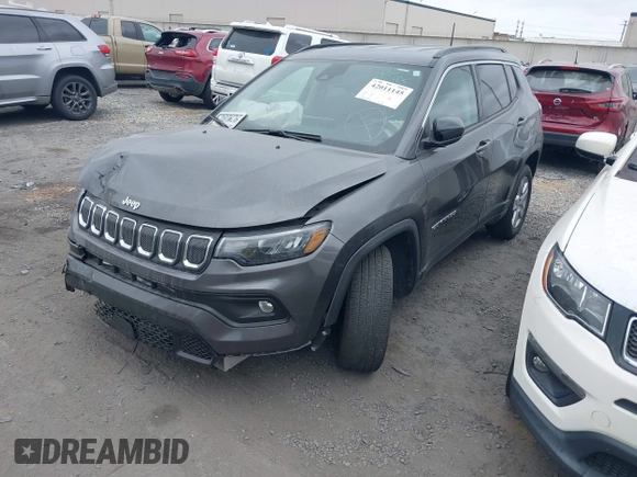 2022 Jeep Compass Latitude with VIN 3C4NJCBB8NT188411, listed as a IAAI auction lot 42011145 with 14,629 mi miles and . Bid and sale history available at DreamBid. Image 2.