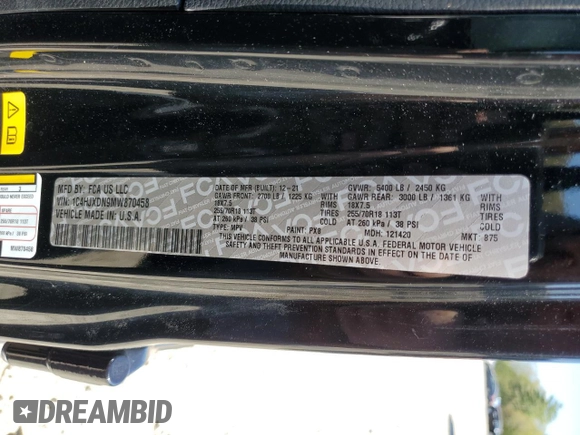 2021 Jeep Wrangler Unlimited Sport S с VIN 1C4HJXDN9MW870458, выставлен на аукционе Copart как лот 54887655 с пробегом 29 467 миль миль и Списание • Salvage title. История ставок и продаж доступна на DreamBid. Изображение 13.
