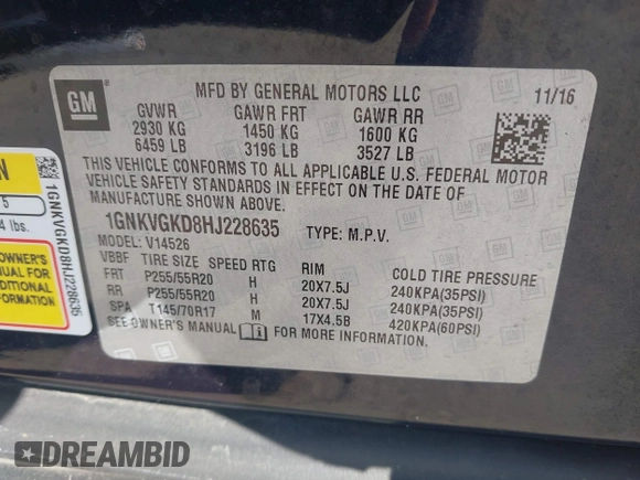 2017 Chevrolet Traverse LT with VIN 1GNKVGKD8HJ228635, listed as a IAAI auction lot 41987889 with 107,667 mi miles and . Bid and sale history available at DreamBid. Image 9.
