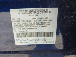 2010 Mazda 6 i Sport with VIN 1YVHZ8BH9A5M24754, listed as a IAAI auction lot 42103941 with 208,195 mi miles. Bid and sale history available at carsss.com. Image 9.