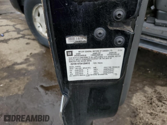 2004 GMC Sierra 1500 SLE z VIN 2GTEK19T541284612, wystawiony jako Copart lot #55847625 z przebiegiem Nie podano mil oraz Czysty tytuł • Clean title. Historia ofert i sprzedaży dostępna na DreamBid. Obrazek 12.
