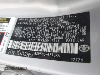 2014 Toyota Camry L with VIN 4T4BF1FK3ER417314, listed as a IAAI auction lot 41711172 with 117,246 mi miles. Bid and sale history available at carsss.com. Image 9.