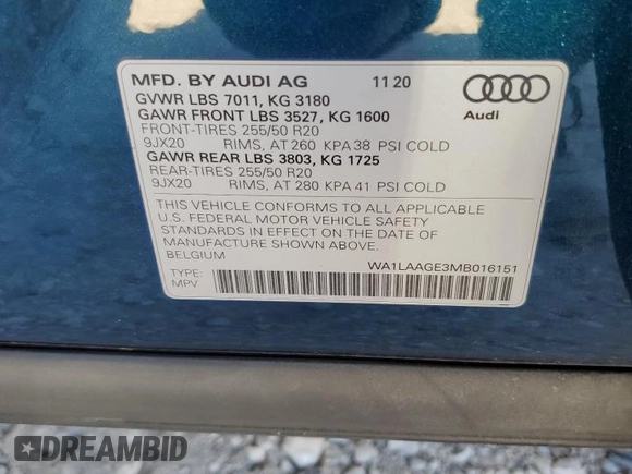 2021 Audi e-tron Premium Plus with VIN WA1LAAGE3MB016151, listed as a Copart auction lot 82004174 with 17,218 mi miles and Clean Title. Bid and sale history available at DreamBid. Image 14.