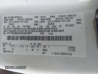 2019 Ford F-250 XL с VIN 1FT7W2B63KEG81657, выставлен на аукционе IAAI как лот 42456087 с пробегом 100 375 миль миль и . История ставок и продаж доступна на DreamBid. Изображение 8.
