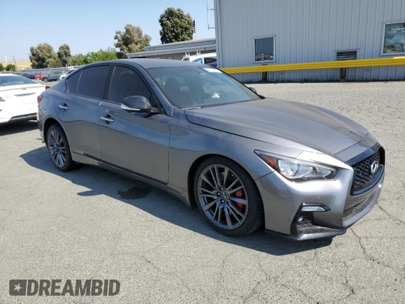 2022 Infiniti Q50 Red Sport 400 with VIN JN1FV7DP6NM370089, listed as a Copart auction lot 59700995 with 24,278 mi miles and Salvage title. Bid and sale history available at DreamBid. Image 4.