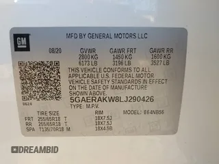 2020 Buick Enclave Preferred with VIN 5GAERAKW8LJ290426, listed as a IAAI auction lot 40563790 with 61,975 mi miles and . Bid and sale history available at carsss.com. Image 9.
