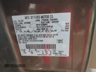 2005 Ford F-150 XLT с VIN 1FTPW14535KE45384, выставлен на аукционе IAAI как лот 42538969 с пробегом 146 321 миль миль и . История ставок и продаж доступна на DreamBid. Изображение 9.